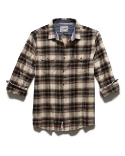 GORMAN FLANNEL SHIRT 10 GORMAN FLANNEL SHIRT -Style Vibe Shop FA23WS1623 GORMAN LS DOUBLE POCKET FLANNEL SHIRT BROWN CREAM BLACK 006