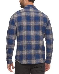 LINDEN FLANNEL SHIRT -Style Vibe Shop FA23WS1634 LARSEN LS DOUBLE POCKET FLANNEL SHIRT NAVY GREY 311