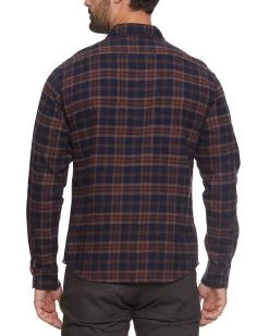 OLIVER STRETCH FLANNEL SHIRT 11 OLIVER STRETCH FLANNEL SHIRT -Style Vibe Shop FA23WS1685 OLIVER LS DOUBLE POCKET FLANNEL SHIRT NAVY BROWN 396 1
