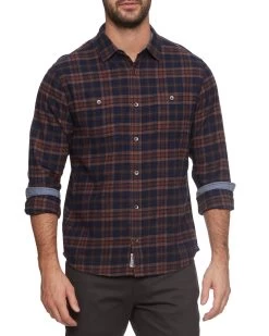 OLIVER STRETCH FLANNEL SHIRT 12 OLIVER STRETCH FLANNEL SHIRT -Style Vibe Shop FA23WS1685 OLIVER LS DOUBLE POCKET FLANNEL SHIRT NAVY BROWN 408 1