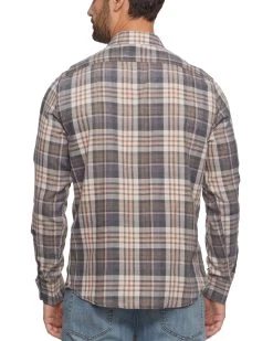 MELLWOOD VINTAGE SOFT SHIRT -Style Vibe Shop FA23WS1700 MELLWOOD LS VINTAGE WASH DOUBLE POCKET SHIRT CHARCOAL CREAM BROWN 778