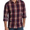 RUSTON FLANNEL SHIRT 2 RUSTON FLANNEL SHIRT -Style Vibe Shop HO20WS094 RUSTON LS DOUBLE POCKET FLANNEL SHIRT NAVY RED BROWN 060
