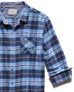 SIMPSONVILLE FLANNEL SHIRT -Style Vibe Shop HO21WS056 SIMPSONVILCLE LS HEATHER SINGLE POCKET FLANNEL SHIRT BLUE NAVY 005