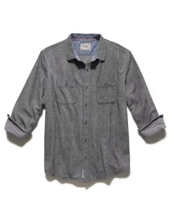 HAYSVILLE FLANNEL SHIRT -Style Vibe Shop HO22WS1042 BURNSVILLE LS STRETCH HERRINGBONE FLANNEL SHIRT CHARCOAL 001