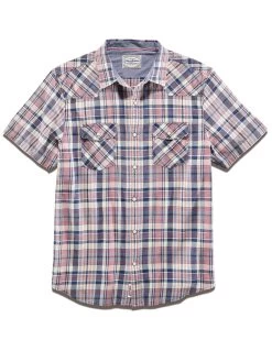Style Vibe Shop -Style Vibe Shop HO22WS1174 CLARKSBURG SS VINTAGE WASH WESTERN SHIRT NAVY CREAM RUST 003
