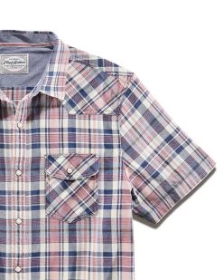 CLARKSBURG VINTAGE WASHED SHIRT (FINAL SALE) -Style Vibe Shop HO22WS1174 CLARKSBURG SS VINTAGE WASH WESTERN SHIRT NAVY CREAM RUST 003 52e63959 31f2 4659 8e84 8c66a9e0041c