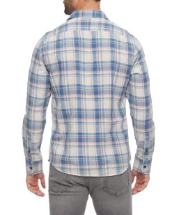 WELLINGTON VINTAGE WASHED SHIRT -Style Vibe Shop HO22WS854 WELLINGTON LS VINTAGE WASH SHIRT BLUE CREAM CORAL 003