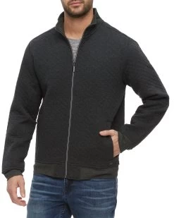 ALLOWAY QUILTED FULL-ZIP MOCK NECK JACKET -Style Vibe Shop KT1495 CHARCOAL 017
