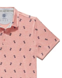 MONTECITO PINEAPPLE PRINT PERFORMANCE POLO (FINAL SALE) -Style Vibe Shop M COREKT1607 MONTECITO PINEAPPLE PRINT CORAL HEATHER 1