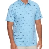 CARMEL SHARK PRINT PERFORMANCE POLO (FINAL SALE) -Style Vibe Shop M COREKT1608 KETTERING SHARK PRINT PERFORMANCE POLO BRIGHT BLUE HEATHER 009 1