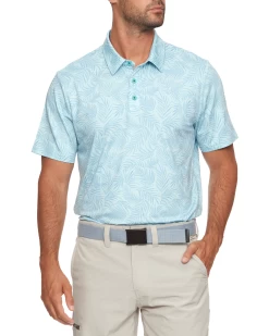 ROLAND LEAF PRINT PERFORMANCE POLO (FINAL SALE) -Style Vibe Shop M COREKT1609 RIDGELAND LEAVES PRINT PERFORMANCE POLO AQUA 014