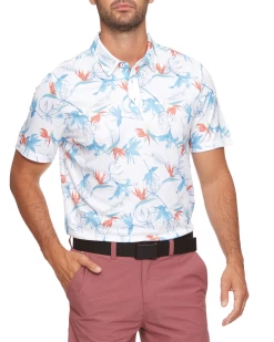 STRATHAM TROPICAL PRINT PERFORMANCE POLO (FINAL SALE) -Style Vibe Shop M COREKT1612 STRATHAM PRINT PERFORMANCE POLO WHITE COMBO 015