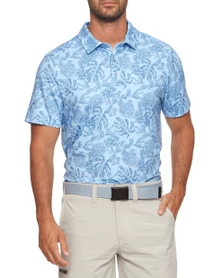 TALLAHASSEE PALM PRINT PERFORMANCE POLO (FINAL SALE) -Style Vibe Shop M COREKT1623 TALLAHASSEE PRINTED PERFORMANCE POLO LIGHT BLUE COMBO 031
