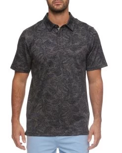 BRUTUS PALM PRINT PERFORMANCE POLO 10 BRUTUS PALM PRINT PERFORMANCE POLO -Style Vibe Shop M COREKT1662 BRUTUS PALM PRINT PERFORMANCE POLO CHARCOAL COMBO 015