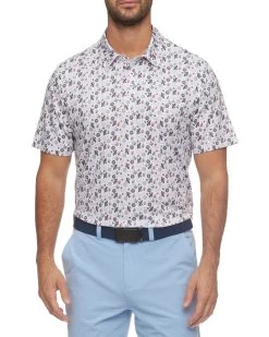 AFTON CACTUS PRINT PERFORMANCE POLO (FINAL SALE) 12 AFTON CACTUS PRINT PERFORMANCE POLO (FINAL SALE) -Style Vibe Shop M COREKT1667 AFTON CACTUS PRINT PERFORMANCE POLO TAN COMBO 021