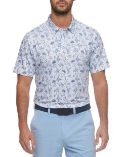 WILMETTE STRIPED TROPICAL PRINT PERFORMANCE POLO