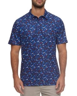 SOUTHWICK STAR PRINT PERFORMANCE POLO -Style Vibe Shop M COREKT1711 SOUTHWICK STAR PRINT PERFORMANCE POLO RED WHITE BLUE 007