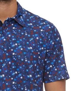 SOUTHWICK STAR PRINT PERFORMANCE POLO -Style Vibe Shop M COREKT1711 SOUTHWICK STAR PRINT PERFORMANCE POLO RED WHITE BLUE 007 d78944d2 d765 40d6 b62f c77522257b14