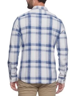 MADEFLEX PLAID HERO KNIT FLANNEL SHIRT -Style Vibe Shop M FA23WS1625 CORDOVA LS DOUBLE POCKET KNIT FLANNEL SHIRT CREAM BLUE 263