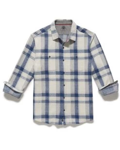 MADEFLEX PLAID HERO KNIT FLANNEL SHIRT -Style Vibe Shop M FA23WS1625 CORDOVA LS KNIT FLANNEL CREAM BLUE 003