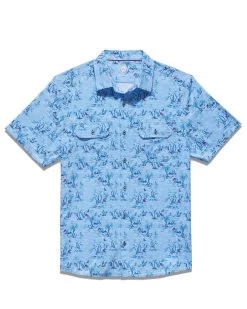 MADEFLEX FLAG ISLAND PRINT UPF PERFORMANCE SHIRT (FINAL SALE) -Style Vibe Shop M SM23WS1448 ASHBURN SS PERFORMANCE FLAG ISLAND PRINT SHIRT LIGHT BLUE MULTI 003