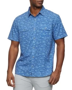 MADEFLEX FISH PRINT UPF PERFORMANCE SHIRT (FINAL SALE) -Style Vibe Shop M SP23WS1247 WAYCROSS SS PERFORMANCE FISH PRINT SHIRT BLUE COMBO 1372