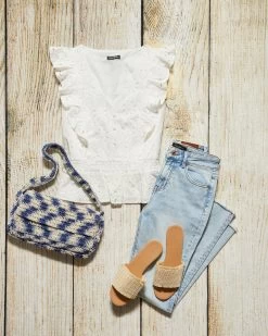 ASHBY EYELET RUFFLED FLUTTER SLEEVE TOP (FINAL SALE) 13 ASHBY EYELET RUFFLED FLUTTER SLEEVE TOP (FINAL SALE) -Style Vibe Shop Outfit 12 004