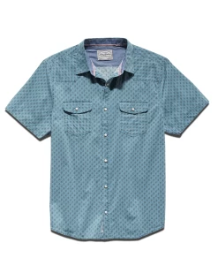 SMITHLAND LEAF PRINT VINTAGE WASHED WESTERN SHIRT (FINAL SALE) -Style Vibe Shop SM22WS749 SMITHLAND SS LEAF PRINT VINTAGE WASH WESTERN SHIRT BLUE NAVY 004