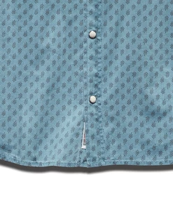 SMITHLAND LEAF PRINT VINTAGE WASHED WESTERN SHIRT (FINAL SALE) -Style Vibe Shop SM22WS749 SMITHLAND SS LdEAF PRINT VINTAGE WASH WESTERN SHIRT BLUE NAVY 004