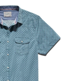 SMITHLAND LEAF PRINT VINTAGE WASHED WESTERN SHIRT (FINAL SALE) -Style Vibe Shop SM22WS749 SMITHLAND SSr LEAF PRINT VINTAGE WASH WESTERN SHIRT BLUE NAVY 004