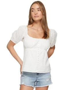 DOLLY EYELET TOP 20 DOLLY EYELET TOP -Style Vibe Shop SM23BL4051W WHT ALEXANDRIA SS SMOCKED BACK PEASANT TOP 006