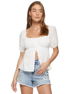 DOLLY EYELET TOP 24 DOLLY EYELET TOP -Style Vibe Shop SM23BL4051W WHT ALEXANDRIA SS SMOCKED BACK PEASANT TOP 032