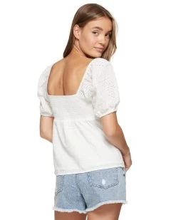 DOLLY EYELET TOP 19 DOLLY EYELET TOP -Style Vibe Shop SM23BL4051W WHT ALEXANDRIA SS SMOCKED BACK PEASANT TOP 045