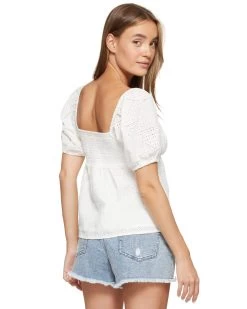 DOLLY EYELET TOP 23 DOLLY EYELET TOP -Style Vibe Shop SM23BL4051W WHT ALEXANDRIA SS SMOCKED BACK PEASANT TOP 056