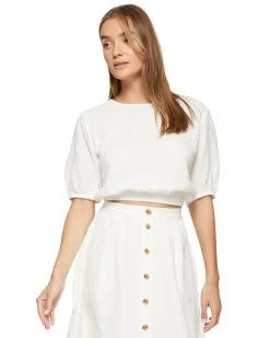 ELLA GAUZE TOP 11 ELLA GAUZE TOP -Style Vibe Shop SM23BL4052W WHT ALMENA 3 4 QUART SLEEVE BLOUSON TOP 006