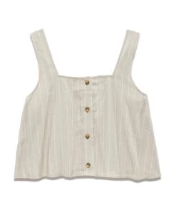 AVA LINEN-BLEND CROPPED TANK 15 AVA LINEN-BLEND CROPPED TANK -Style Vibe Shop SM23BL4053W GRYWHT ALDA SLEEVELESS BUTTONED CROP TOP 007