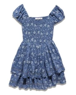 MAE TIERED MINI DRESS -Style Vibe Shop SM23DR5103W DENIM ELVERTA SS SMOCKED BODICE RUFFLED MINI DRESS 007
