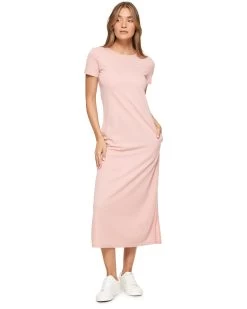 JUNE TEE SHIRT DRESS -Style Vibe Shop SM23KD9012W MAUVE TOVEY SS MAXI KNIT DRESS W POCKETS 003