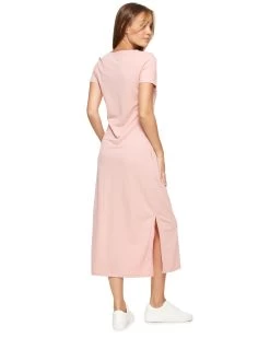 JUNE TEE SHIRT DRESS -Style Vibe Shop SM23KD9012W MAUVE TOVEY SS MAXI KNIT DRESS W POCKETS 020