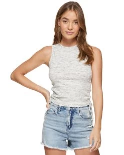 HAILEY HIGH NECK RUCHED TANK -Style Vibe Shop SM23KT7067W OTLHTR SLEEVELESS HIGH NECK RUCHED KNIT TOP 012 e5c0fdb0 069d 43c3 b4cb ae9512eda20e