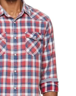 DAWSON WESTERN SHIRT -Style Vibe Shop SM23WS1726 DAWSON LS WESTERN SHIRT RED WHITE BLUE CHECK 018 904cc6dc 76aa 4002 a157 c5a976d24a18