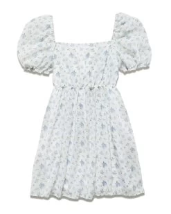 MAYETTA FLORAL PUFF SLEEVE TIE-BACK MINI DRESS 13 MAYETTA FLORAL PUFF SLEEVE TIE-BACK MINI DRESS -Style Vibe Shop SP22DR5009W MAYETTA PUFF SLEEVE FLORAL BACK TIE MINI DRESS WHITE BLUE 005