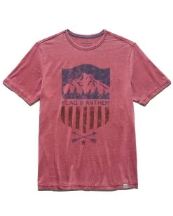 MOUNTAIN SHIELD BURNOUT TEE (FINAL SALE) -Style Vibe Shop SP22SS1060 MOUTAIN SHIELD SS TEE RED NAVY 002
