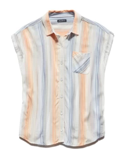 SARASOTA STRIPED RELAXED SHIRT -Style Vibe Shop SP22WS1072W SARASOTA SS SHIRT IVORY PEACH BLUE 003