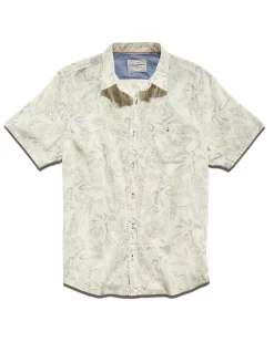 MADEIRA PINEAPPLE PRINT LINEN-BLEND SHIRT (FINAL SALE) -Style Vibe Shop SP22WS132 DESTIN SS PINAPPLE PRINT SHIRT CREAM CHARCOAL 002