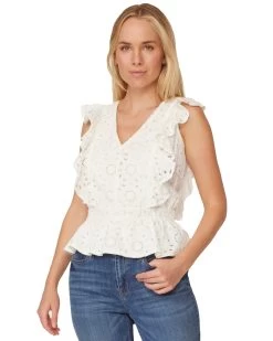 ASHBY EYELET RUFFLED FLUTTER SLEEVE TOP (FINAL SALE) 11 ASHBY EYELET RUFFLED FLUTTER SLEEVE TOP (FINAL SALE) -Style Vibe Shop SP23BL4004W 013 1