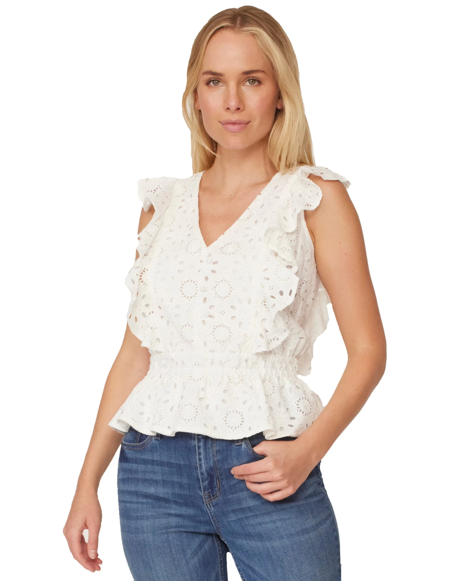 ASHBY EYELET RUFFLED FLUTTER SLEEVE TOP (FINAL SALE) 5 ASHBY EYELET RUFFLED FLUTTER SLEEVE TOP (FINAL SALE) - Image 3