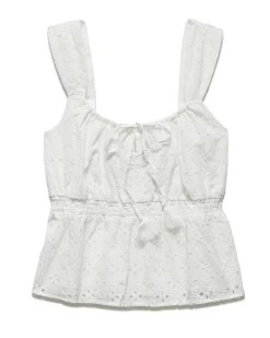 MALLORY EYELET SLEEVELESS PEPLUM TOP (FINAL SALE) -Style Vibe Shop SP23BL4005W MALLORY SLEEVELESS PEPLUM EYELET TOP WHITE 002