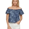 LOMPOC RUFFLE SLEEVE TOP (FINAL SALE) 1 LOMPOC RUFFLE SLEEVE TOP (FINAL SALE) -Style Vibe Shop SP23BL4020W LOMPOC SS RUFFLE TOP BLUE COMBO 012