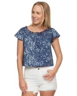 LOMPOC RUFFLE SLEEVE TOP (FINAL SALE) -Style Vibe Shop SP23BL4020W LOMPOC SS RUFFLE TOP BLUE COMBO 025